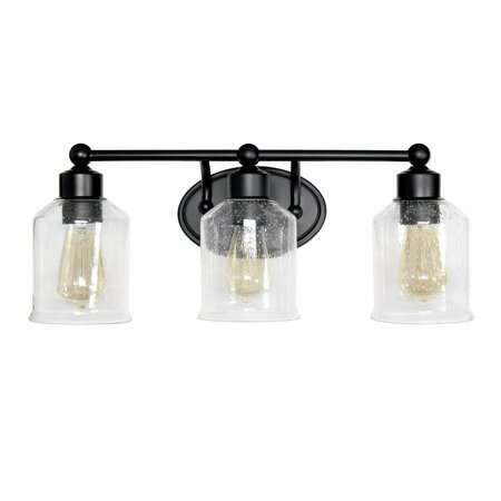 LALIA HOME Three Light Metal, Seeded Glass Shade Vanity Wall Mounted Fixture, Matching Metal Accents, Black LHV-1009-BK